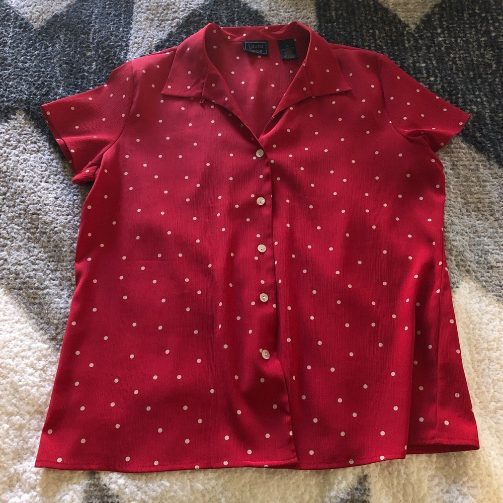 Red Polka dot button down